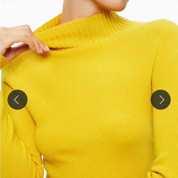 Alice + Olivia Senaida Cropped Mock Neck Jewel Tone Yellow Ribbed Sweater- Sz M - Picture 7 of 7